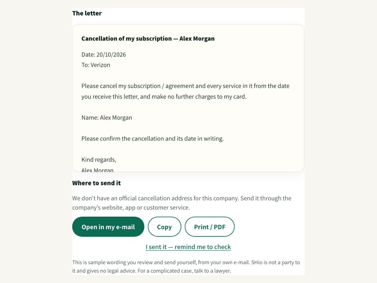 Screenshot: a ready cancellation letter
